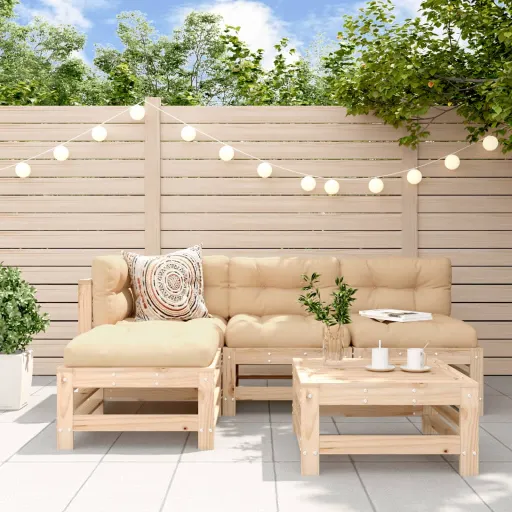 Conjunto Lounge de Jardim Madeira de Pinho Maciça (5 pcs)
