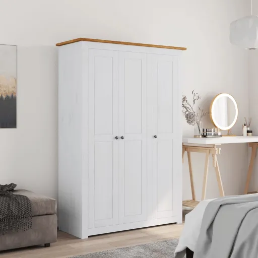 Roupeiro com 3 Portas Branco 118x50x171,5 cm Pinho Panamá