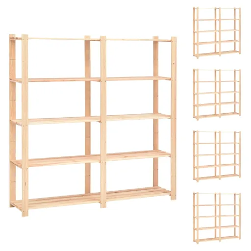 5 Unidades Arrumação 5 Prateleiras 170x38x170cm Pinho 500 kg