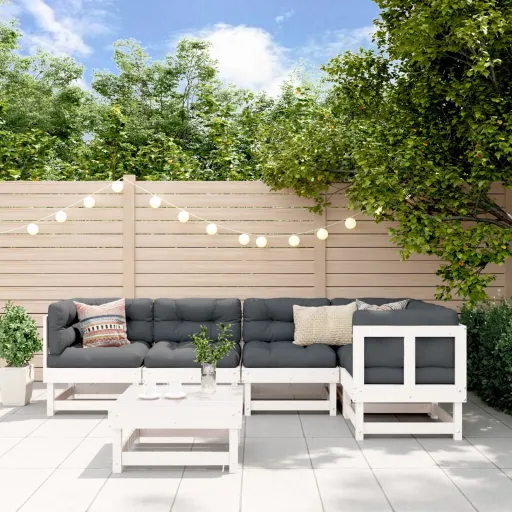 Conjunto Lounge de Jardim Pinho Maciço Branco (6 pcs)