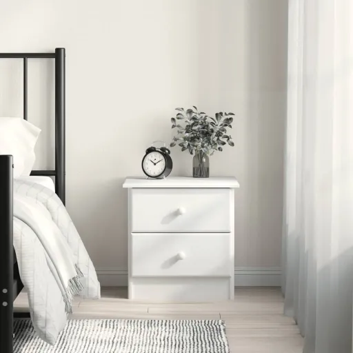 Mesa de Cabeceira ALTA 41x35x41 cm Pinho Maciço Branco