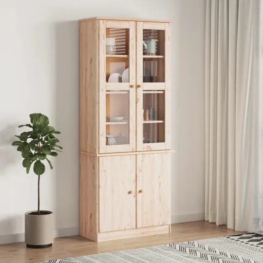 Expositor c/ Portas de Vidro ALTA 77x35x186,5 cm Pinho Maciço