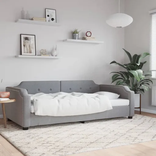 Sofá-Cama 80x200 cm Tecido Cinzento-Claro