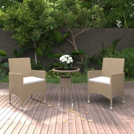 Conjunto de Jantar para Jardim Vime PE Bege (3 pcs)