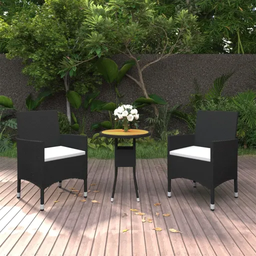 Conjunto de Jantar para Jardim Vime PE Preto (3 pcs)