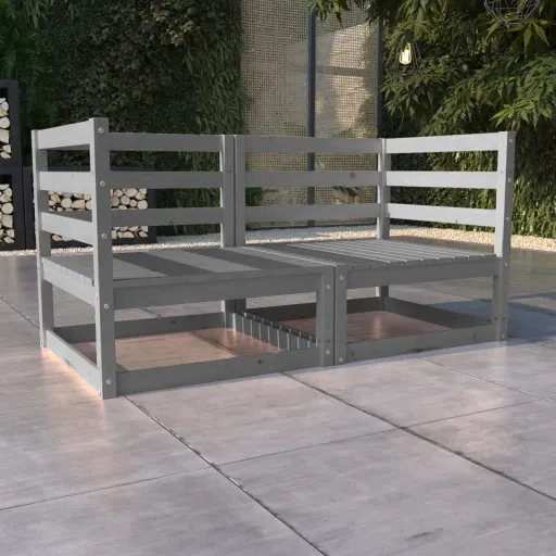 Sofá de 2 Lugares para Jardim Pinho Maciço Cinzento