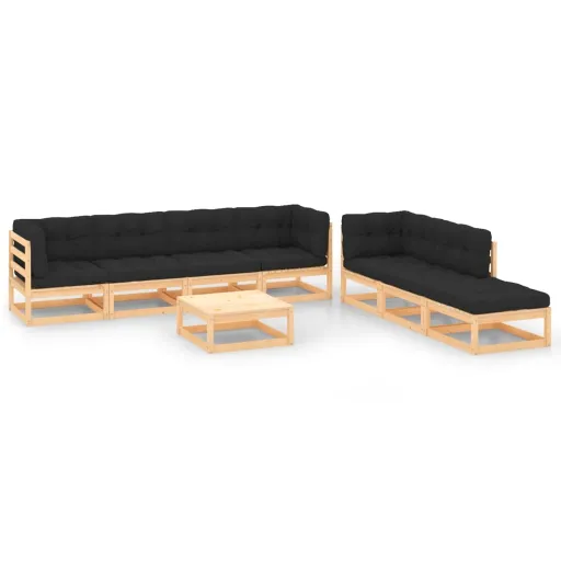 Conjunto Lounge de Jardim c/ Almofadões Pinho Maciço (8 pcs)