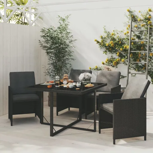 Conjunto de Jantar p/ Jardim c/ Almofadões Vime PE Preto (5 pcs)