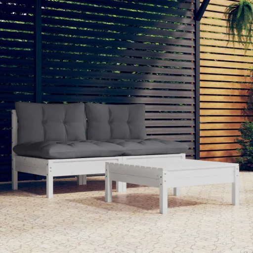 Conj. Lounge de Jardim com Almofadões Antracite Pinho (3 pcs)