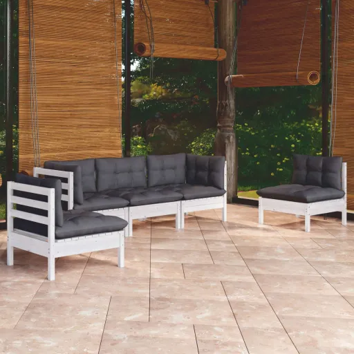 Conjunto Lounge de Jardim c/ Almofadões Pinho Maciço (5 pcs)