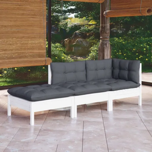 Conjunto Lounge de Jardim c/ Almofadões Pinho Maciço (3 pcs)