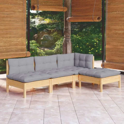 Conjunto Lounge de Jardim c/ Almofadões Cinza Pinho (4 pcs)