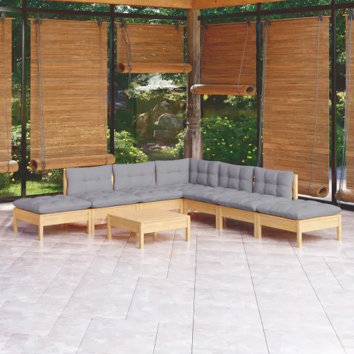 Conjunto Lounge de Jardim c/ Almofadões Cinza Pinho (8 pcs)