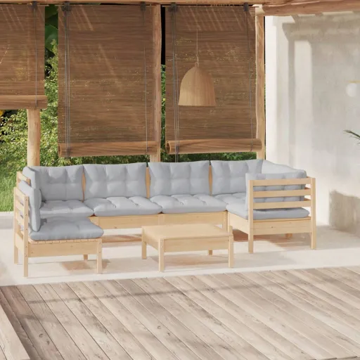 Conjunto Lounge de Jardim c/ Almofadões Cinza Pinho (7 pcs)