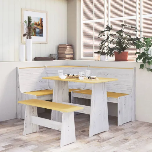 Conjunto de Jantar REINE Pinho Maciço Castanho Mel/Branco (3 pcs)