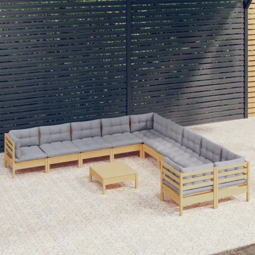 Conjunto Lounge de Jardim c/ Almofadões Cinza Pinho (11 pcs)