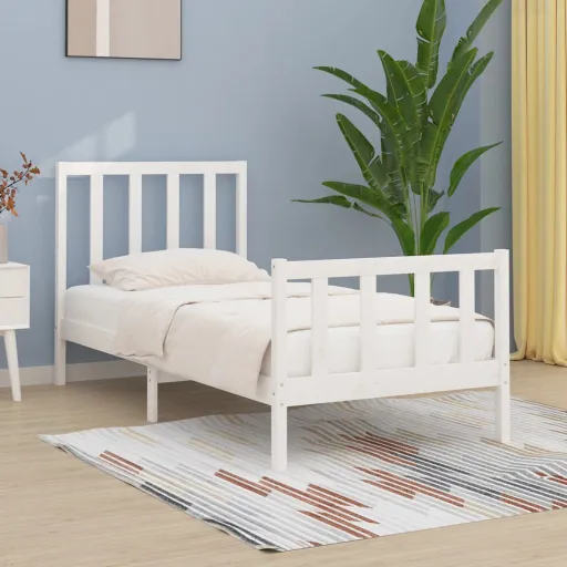 Estrutura Cama Pequena Solteiro 75x190 cm Madeira Maciça Branco