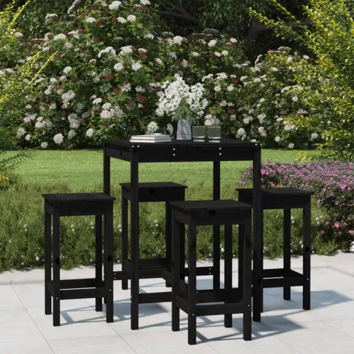 Conjunto de Bar para Jardim Pinho Maciço Preto (5 pcs)