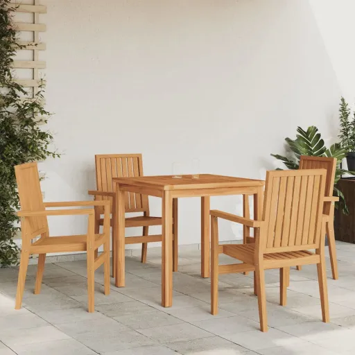 Cadeiras de Jardim Empilháveis   56,5x57,5x91cm Teca Maciça (4 pcs)
