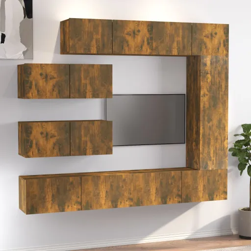 Conjunto Móveis de TV   Madeira Processada Carvalho Fumado (7 pcs)