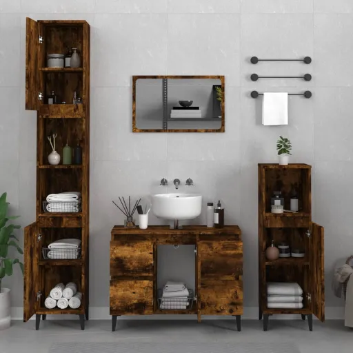 Conjunto de Móveis WC Madeira Processada Carvalho Fumado (3 pcs)