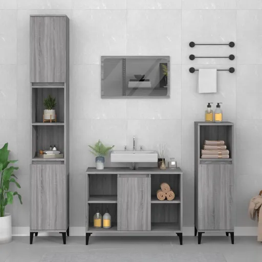 Conjunto Móveis Casa de Banho Madeira Proc. Cinza Sonoma (3 pcs)