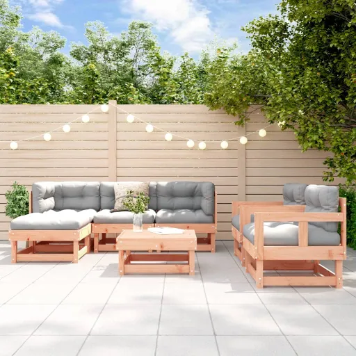 Conj. Lounge Jardim com Almofadões Madeira Douglas Maciça (7 pcs)