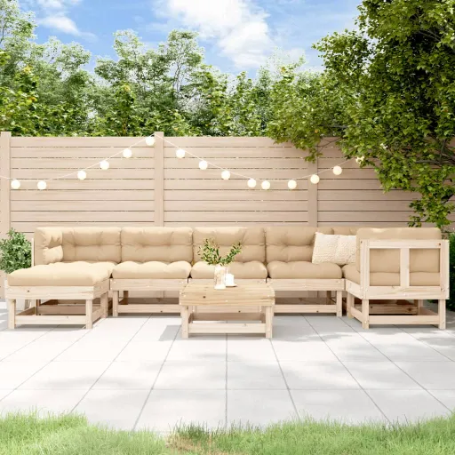 Conjunto Lounge Jardim c/ Almofadões Madeira Maciça (8 pcs)