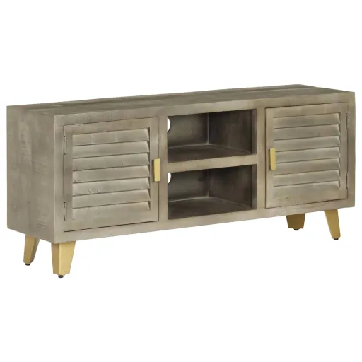 Móvel de TV 110x30x48 cm Mangueira Maciça Cinzento e Bronze