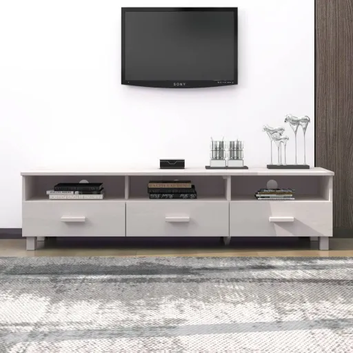 Móvel de TV HAMAR 158x40x40 cm Pinho Maciço Branco