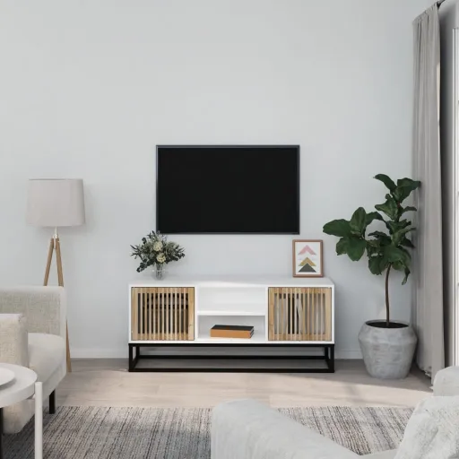 Móvel de TV 105x30x45 cm Derivados de Madeira e Ferro Branco