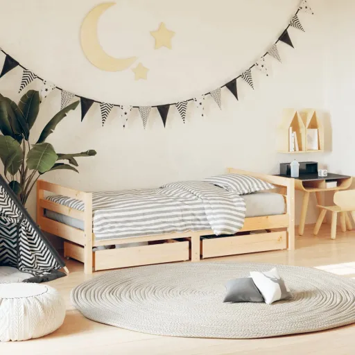 Estrutura de Cama Infantil c/ Gavetas 80x160 cm Pinho Maciço