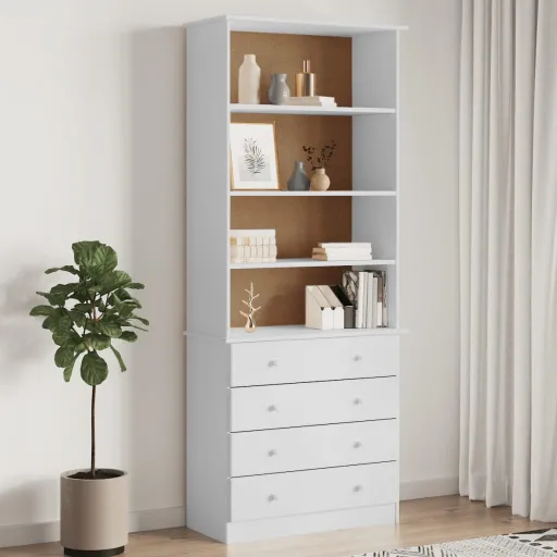 Estante c/ Gavetas ALTA 77x35x186,5 cm Pinho Maciço Branco