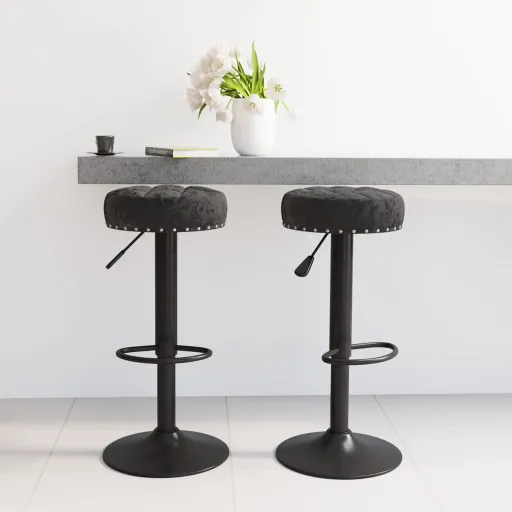 Bancos de Bar   Veludo Preto (2 pcs)