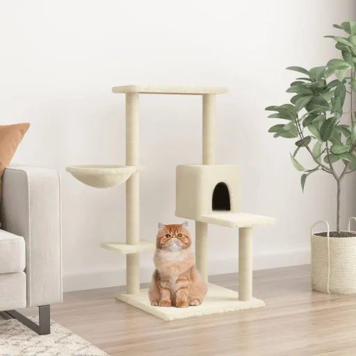 Árvore para Gatos c/ Postes Arranhadores Sisal 95 cm Cor Creme