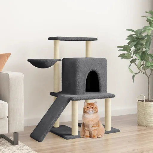 Árvore Gatos c/ Postes Arranhadores Sisal 96,5 cm Cinza-Escuro