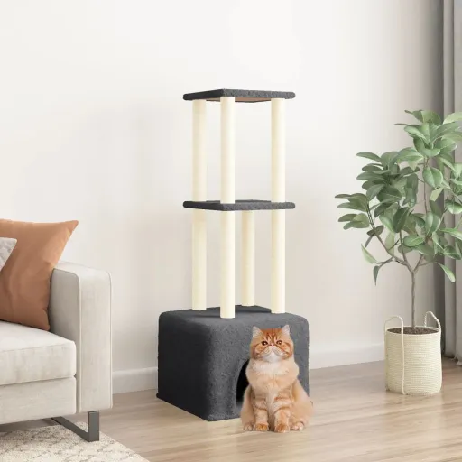 Árvore Gatos c/ Postes Arranhadores Sisal 133,5 cm Cinza-Escuro