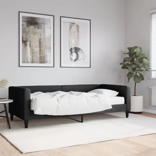 Sofá-Cama com Colchão 90x200 cm Tecido Preto