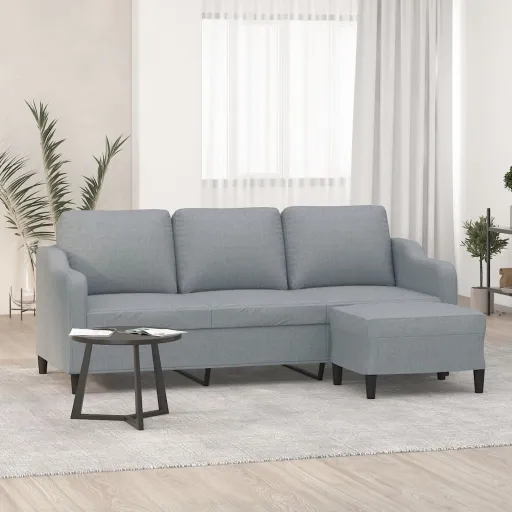 Sofá de 3 Lugares com Apoio de Pés 180 cm Tecido Cinzento-Claro