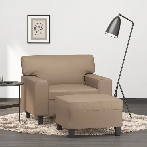 Poltrona com Apoio de Pés 60 cm Couro Artificial Cappuccino