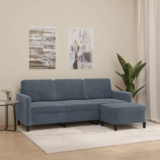 Sofá de 3 Lugares com Apoio de Pés 180 cm Veludo Cinza-Escuro