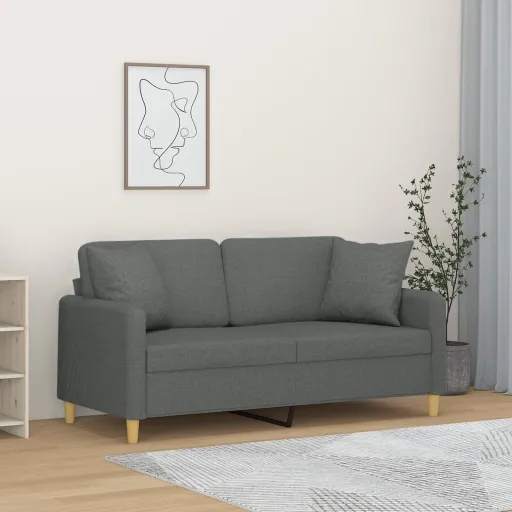 Sofá 2 Lugares +Almofadas Decorativas 140cm Tecido Cinza-Escuro