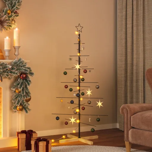 Árvore de Natal de Metal com Base em Madeira 150 cm Preto