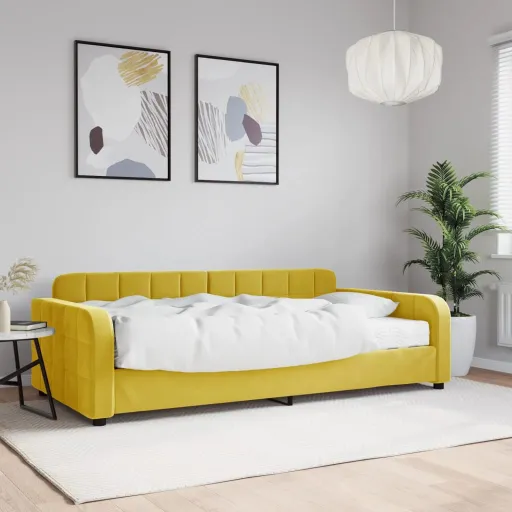 Sofá-Cama com Colchão 100x200 cm Veludo Amarelo