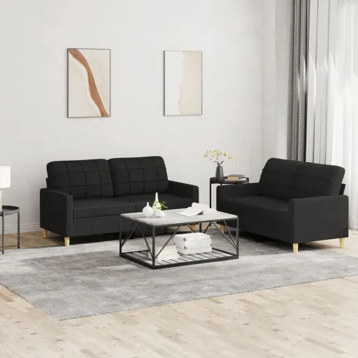 Conjunto de Sofás com Almofadões Tecido Preto (2 pcs)