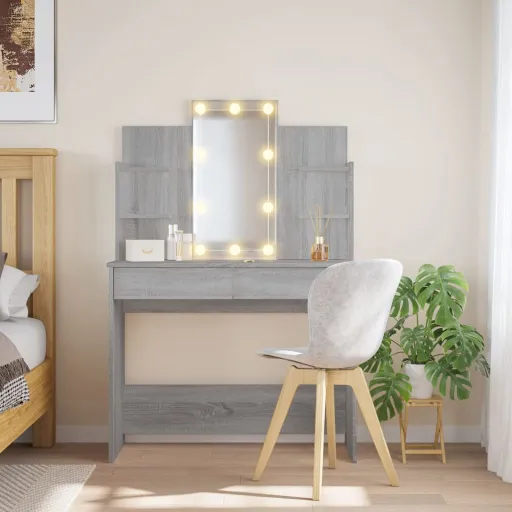 Toucador com Luzes LED 96x40x142 cm Cinzento Sonoma