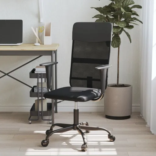 Cadeira Escritório Tecido Malha/Couro Art. Regulável Preto