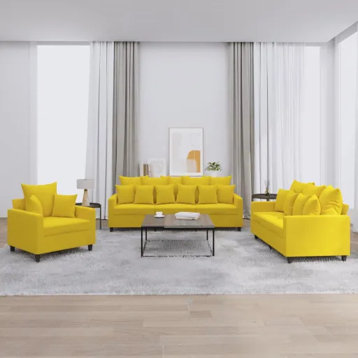Conjunto de Sofás com Almofadões Veludo Amarelo (3 pcs)