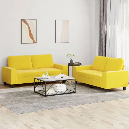 Conjunto de Sofás Tecido Amarelo-Claro (2 pcs)