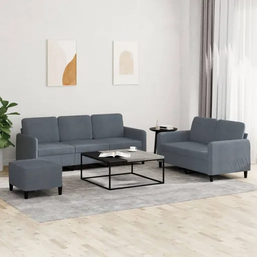 Conjunto de Sofás Veludo Cinzento-Escuro (3 pcs)